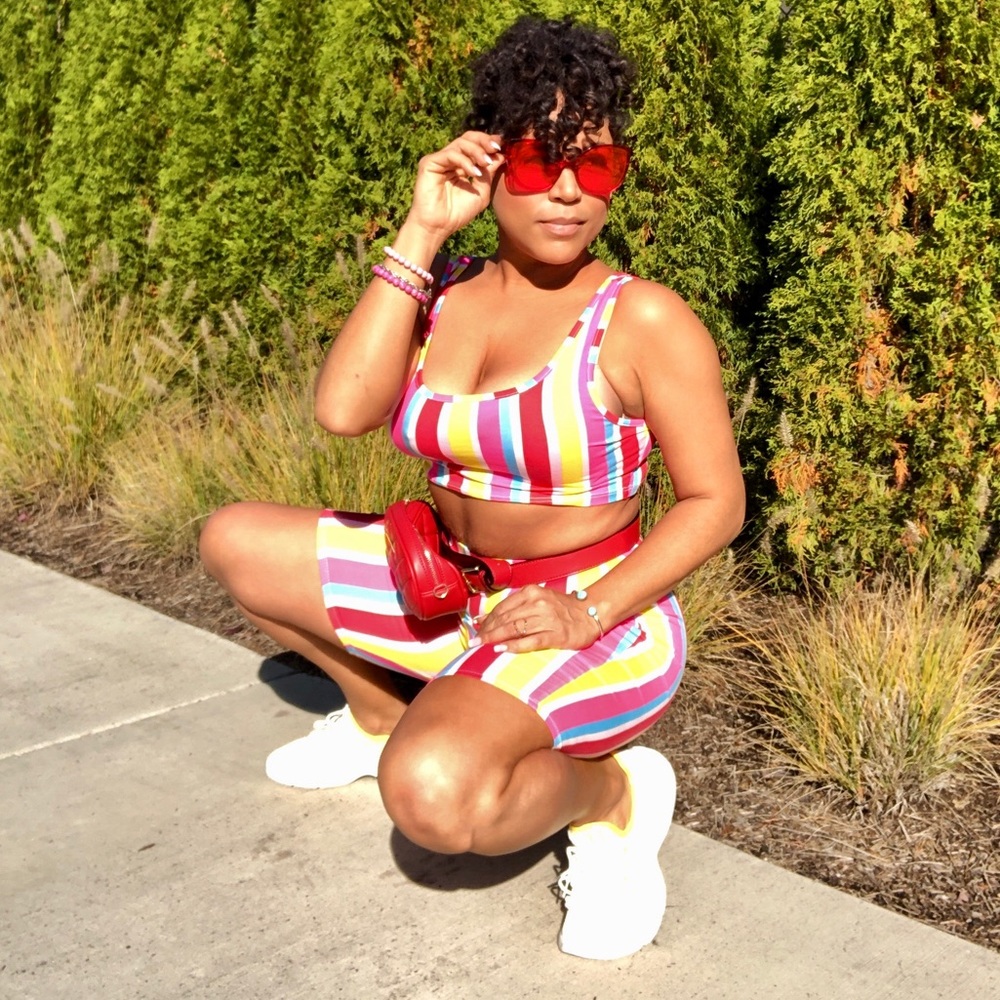 Sleeveless striped top and biker shorts set, NEW! - Picture 4 of 8